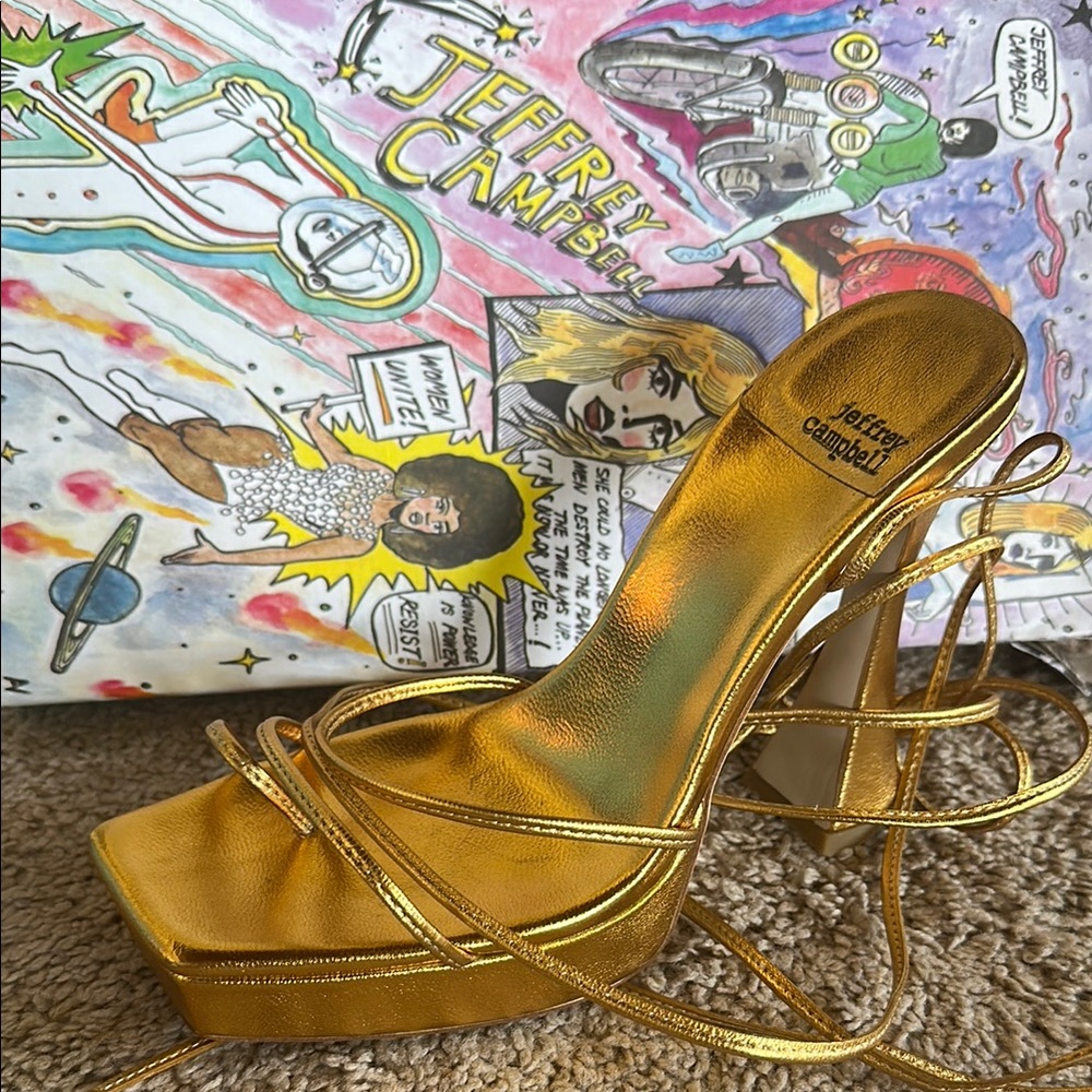 Jeffrey Campbell Gold Metallic Heels with Twisted Strap